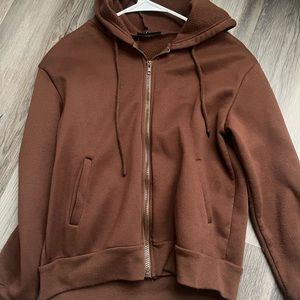Override brown zip up sweater
